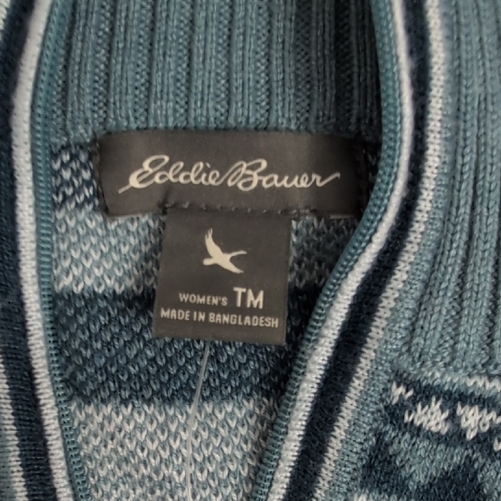 Eddie Bauer M Tall Womens's Blue and Gray/Blue Zip Up Sweater - Picture 3 of 10